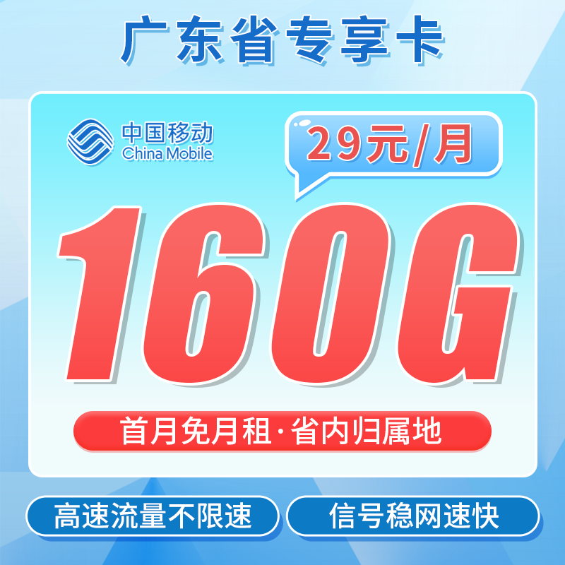 移动广东卡29元160G