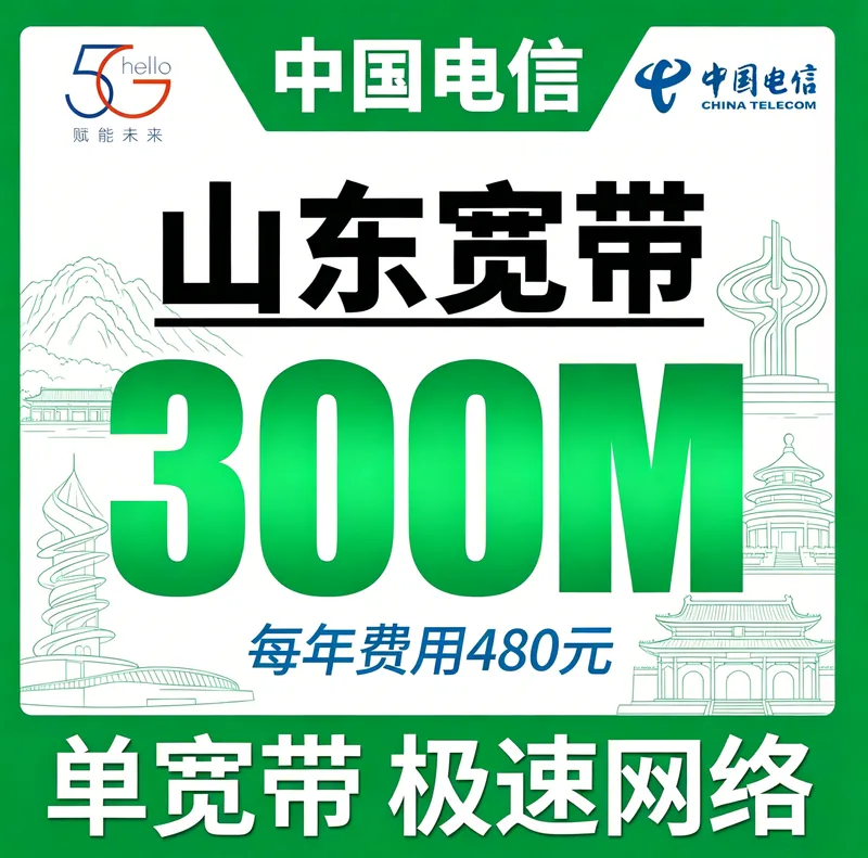 山东省宽带电信480元年享300Mbps